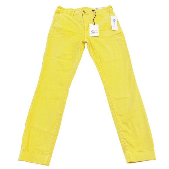 Cosmic Blue Love Yellow Denim Jeans Cuffed Hem Zip Fly Skinny Size 29 - Picture 2 of 6